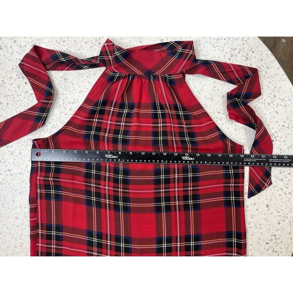 J Crew Size 2 Small Festive Red Holiday Tartanplaid  Bow Neck Top Halter Office - Picture 7 of 9